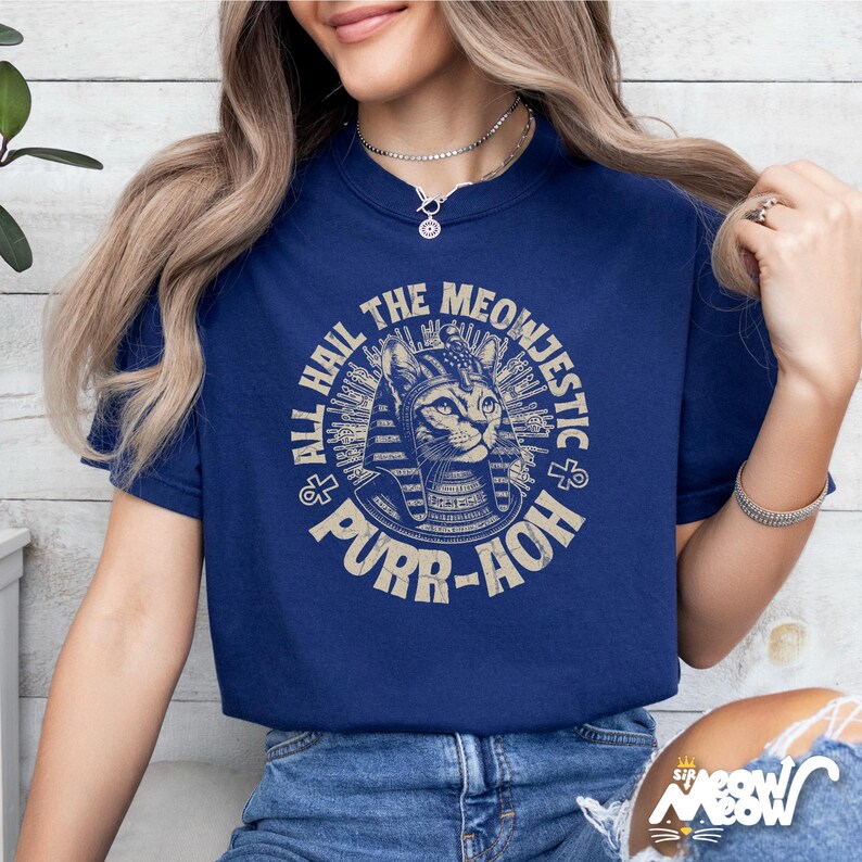 Pharaoh Cat T-Shirt: Comfort Colors Unisex Egyptian Cat Top True Navy