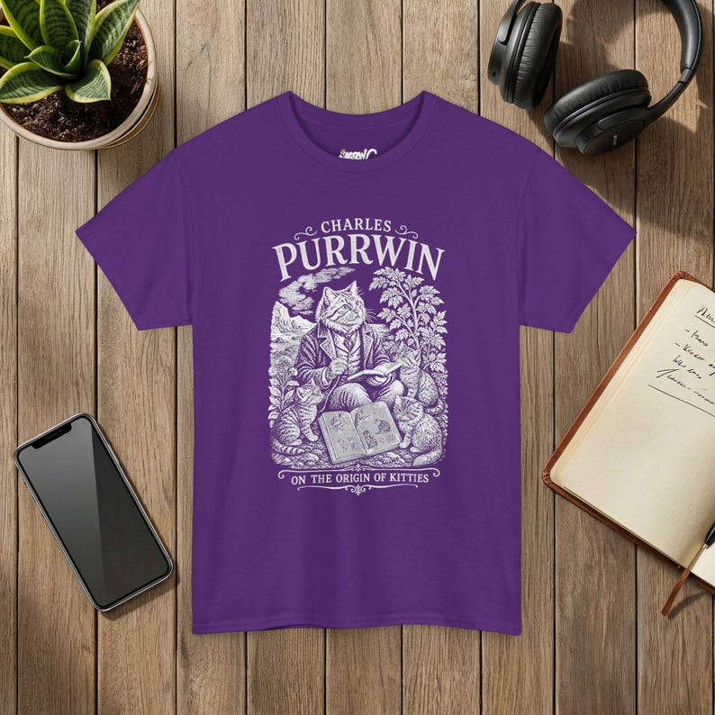 Camiseta Charles Purrwin sobre a Evolução dos Gatos, Estilo Gravura Vitoriana, Presente para Professor de Biologia imagem 9