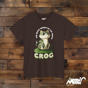 Crog Cat Frog T-Shirt - Funny Animal Lover Gift - Quirky Amphibian Cat Design Dark Chocolate