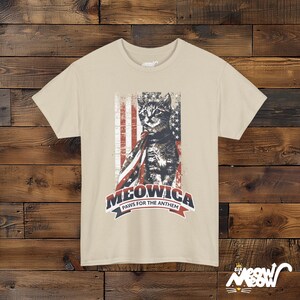 Meowica Cat T-Shirt: Patriotic 4th of July Kitten Tee Sand