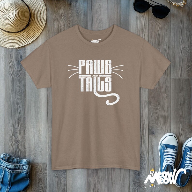 Cat Lover T-Shirt: Paws and Tails Graphic Tee, Feline Fan Gift Brown Savana