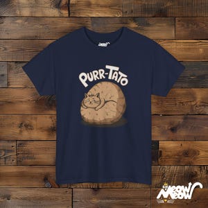 Purr-Tato Cat T-Shirt: Funny Lazy Cat Potato Design Navy