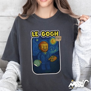 Camiseta de Le Gogh con colores cómodos, camiseta parodia de Van Gogh con diseño de bloques, gráfico retro de noche estrellada, regalo de artista