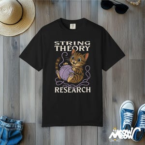 Comfort Colors String Theory Cat Shirt: Funny Physics Tee Black