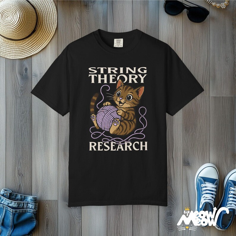 Comfort Colors String Theory Cat Shirt: Funny Physics Tee Black