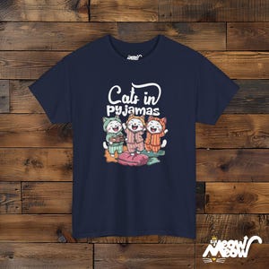 Cats in Pyjamas - Adorable Sleepover Design Unisex T-shirt Navy