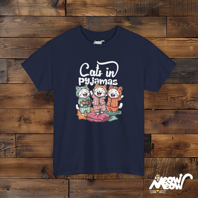 Cats in Pyjamas - Adorable Sleepover Design Unisex T-shirt Navy
