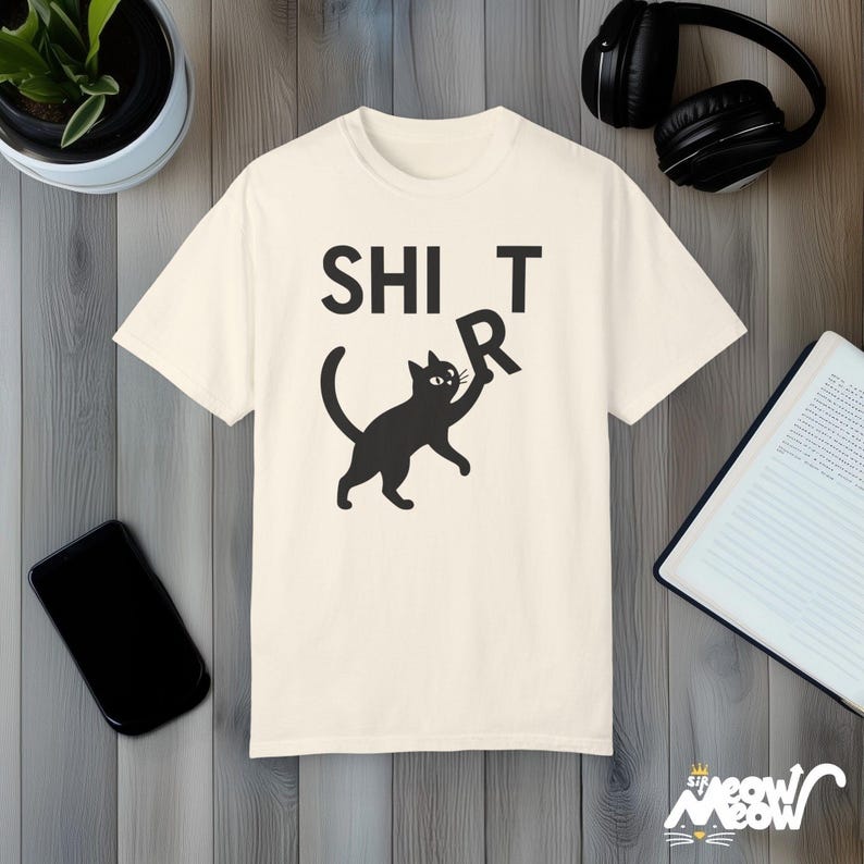 Funny Cat Comfort Colors Shirt: Mischievous Kitty Humor Tee Ivory