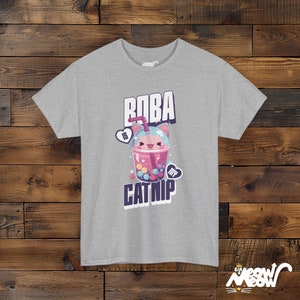 Boba Cat T-Shirt, Bubble Tea Unisex Tee Sport Grey