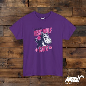 Disc Golf Cat T-Shirt: Playful Unisex Tee Purple