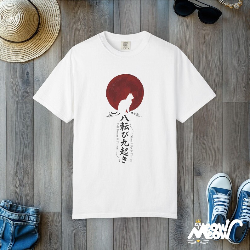 T-shirt Japanse kat Comfort Colors: Gothic Yami Kawaii Nine Lives-T-shirt White
