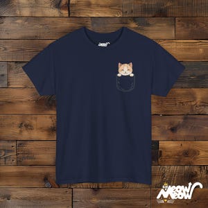 Pocket Cat T-Shirt, Kitten Peekaboo Tee, Cat Lover Gift Navy