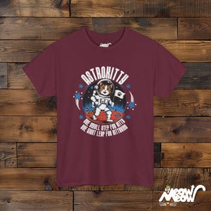 AstroKitty T-Shirt: Space Cat Adventure Unisex Tee Maroon