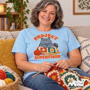 Project Supervisor Cat T-Shirt, Funny Crochet Shirt, Gift for Cat Lovers image 2