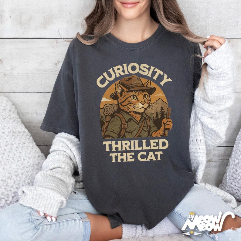 Adventure Cat Hiking Shirt: Funny Nature Tee, Comfort Colors Pepper