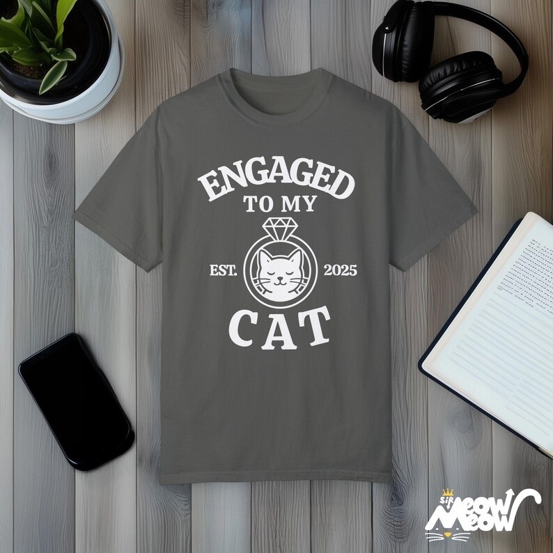 Engaged to My Cat T-Shirt: Funny Comfort Colors Cat Lover Tee Pepper