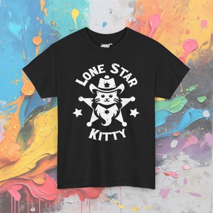 Kat T-shirt met Texas-thema, leuk katachtig grafisch T-shirt, casual westerse kleding, uniek cadeau voor huisdierenliefhebbers Black