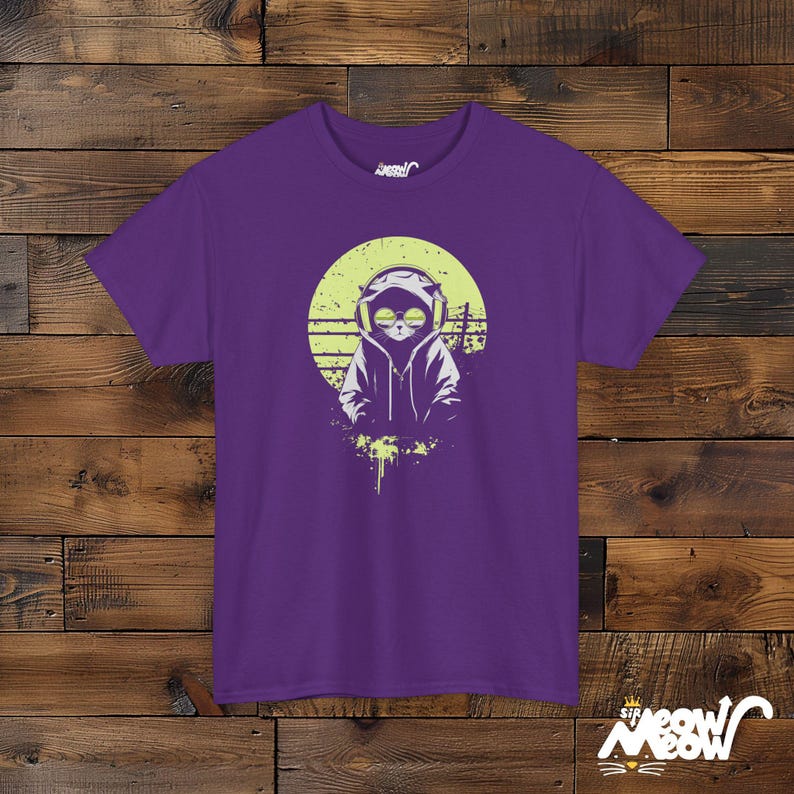DJ Cat T-Shirt: Lofi Anime Streetwear Graphic Tee Purple