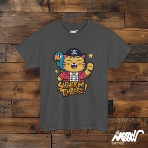 Pirate Cat Graphic T-Shirt, Shiver Me Timbers Tee Dark Heather