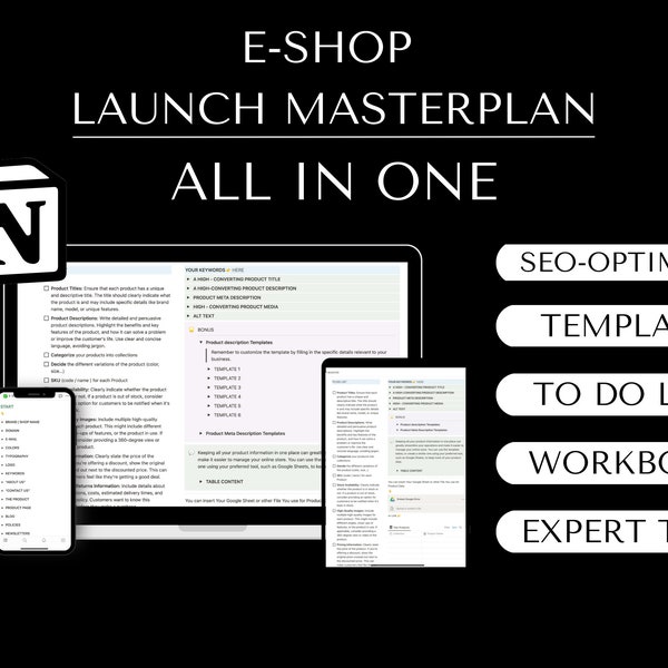 Website Launch Checklist Notion, To do List for Website, E-commerce checklist, Website Content Planner, SEO optimized Website Build Planner