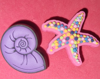 Pink and Purple croc charms seashell Starfish jibbitz gems