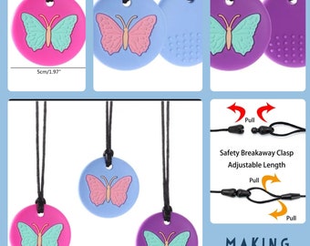 3 Pack Sensory Chew Teether Necklaces Butterfly