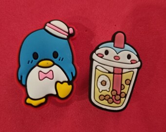 Kawaii Penguin Bubble Tea croc charms duo jibbitz gems set