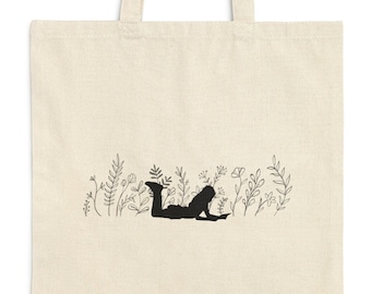 Book lover, reusable cotton canvas tote bag