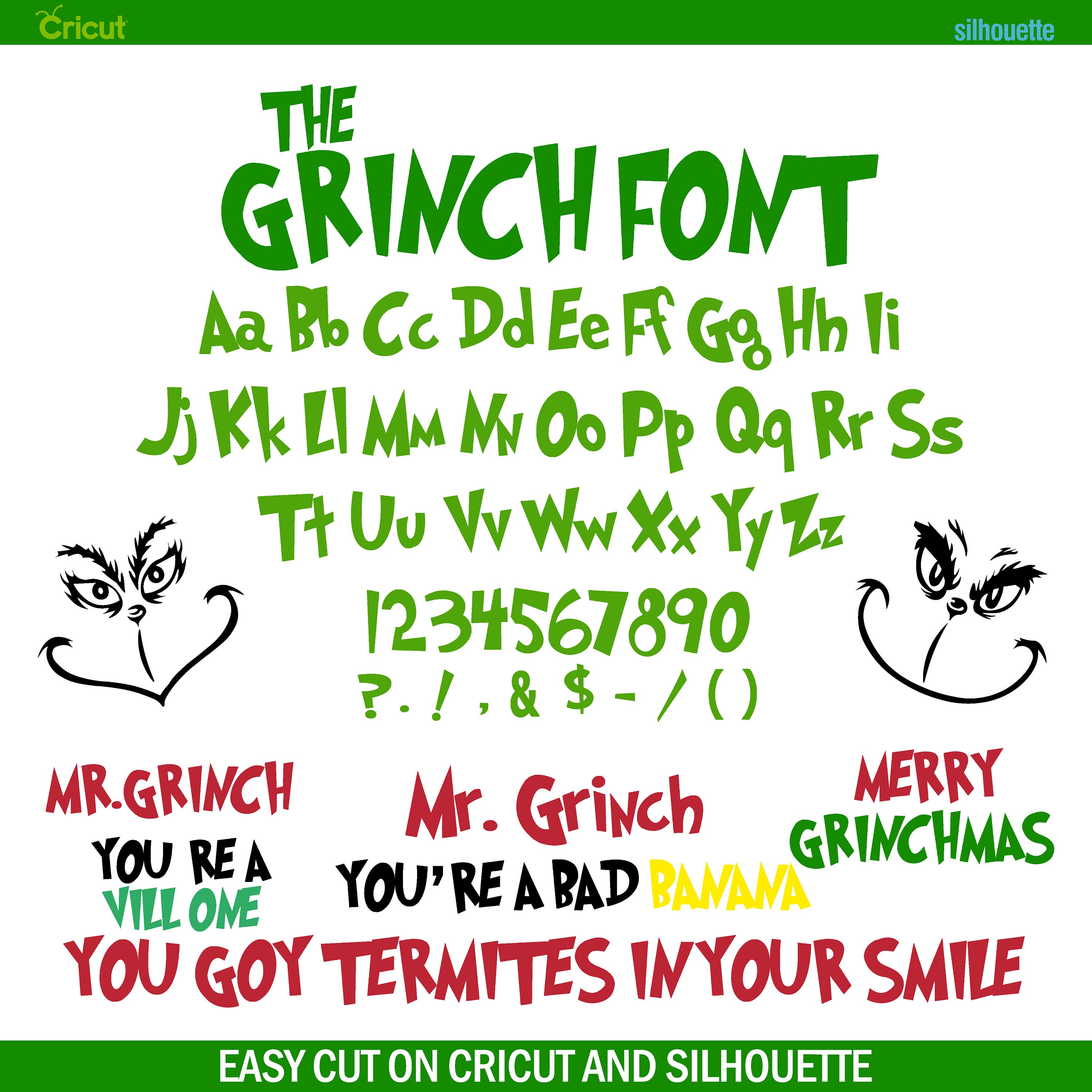 Grinch Font Svg, Svg Font, Alphabet Svg, Green Character Font, Cartoon ...