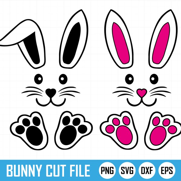 Bunny Svg, Bunny Face Svg, Easter Bunny Clipart, Easter Day, Rabbit Ears, Bunny Ears, Bunny Paws, Bunny Feet, Rabbit Svg, Dxf ,Png, Eps.