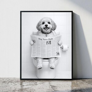 Wandbild mit Cavapoo-Hund, lustige Badezimmerdeko, Cavapoo-Hund auf der Toilette, Tier auf der Toilette, Kunst aus dem Tierladen, Hundekunst, Cavapoo-Geschenk, digitaler Download