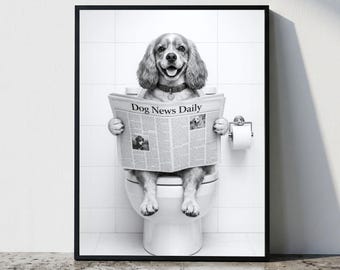 Cocker Spaniel Wall Art, Funny Bathroom Decor, Cocker Spaniel in Toilet, Animal in toilet, Petshop Art, Dog Art, Cocker Spaniel Gift