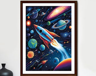 Kids printable art, Boys room decor, Space printable art, Kids room wall art, Space wall art, Outer space decor, Space portrait