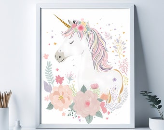 Unicorn Art, Girl Room Printable Wall Art, Playroom Unicorn Wall Decor, Girl Nursery Prints, Printable Digital Download