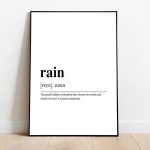 Rain Gift, Gift for Pluviophiles, Rain Definition Wall Art Print, Rain Definition Poster, Umbrella Gift, Teen Room Wall Art