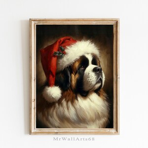 Vintage Christmas Wall Art, Saint Bernard Wall Art, Dog Painting Printable, Christmas Oil Painting, Dog Portrait, Cottagecore Decor