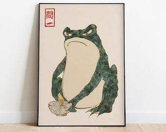 カエル - 松本豊治版画、ウォールアート、日本美術、日本の木