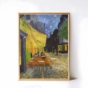 Vincent Willem Van Gogh Druck, Café Terrasse bei Nacht, französisches Stadtbild Druck, französische Wohnkultur, Sternennacht in Paris, digitale Wandkunst