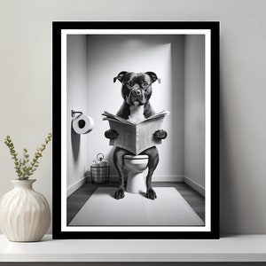 Staffordshire Bull Terrier Wall Art, Funny Bathroom Decor, Terrier in Toilet, Animal in toilet, Petshop Art, Dog Art, Digital Download