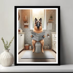 Belgian Tervuren Wall Art, Funny Bathroom Decor, Belgian Tervuren in Toilet, Animal in toilet, Petshop Art, Dog Art, Digital Download