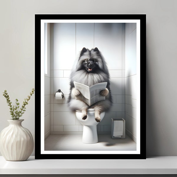 Keeshond Wall Art, Funny Bathroom Decor, Keeshond in Toilet, Animal in toilet, Petshop Art, Dog Art, Keeshond Gift, Digital Download