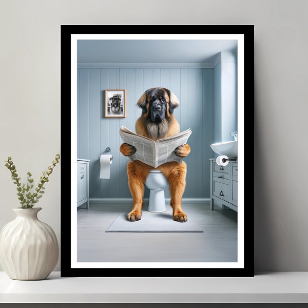 Leonberger Dog Wall Art, Funny Bathroom Decor, Dog in Toilet, Animal in toilet, Petshop Art, Dog Art, Leonberger Gift, Digital Download