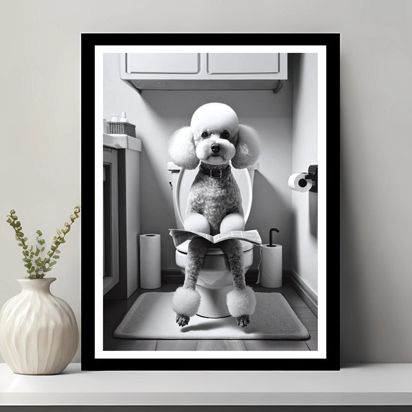 Poodle Wall Art, Funny Bathroom Decor, Poodle in Toilet, Animal in toilet, Petshop Art, Dog Art, Poodle Gift, Printable Digital Download