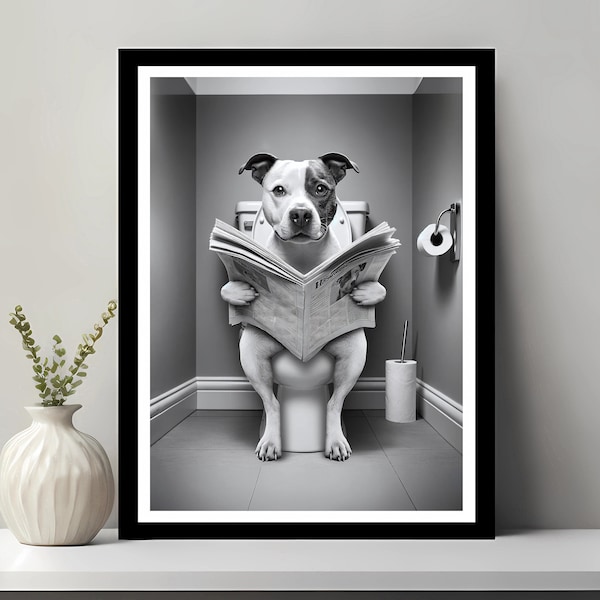 American Staffordshire Terrier Wall Art, Funny Bathroom Decor, Terrier dans les toilettes, Animal dans les toilettes, Dog Art, Terrier Gift, Téléchargement numérique