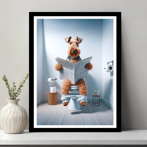 Welsh Terrier kunst aan de muur, grappig badkamer decor, Welsh Terrier in toilet, dier in toilet, dierenwinkel kunst, hond kunst, terriër cadeau digitale download