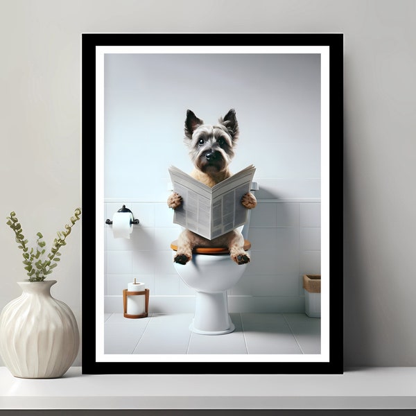 Cairn Terrier Wall Art, Funny Bathroom Decor, Cairn Terrier in Toilet, Animal in toilet, Petshop Art, Terrier Gift, Digital Download