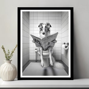 Borzoi Wall Art, Funny Bathroom Decor, Borzoi in Toilet, Animal in toilet, Petshop Art, Dog Art, Borzoi Gift, Printable Digital Download