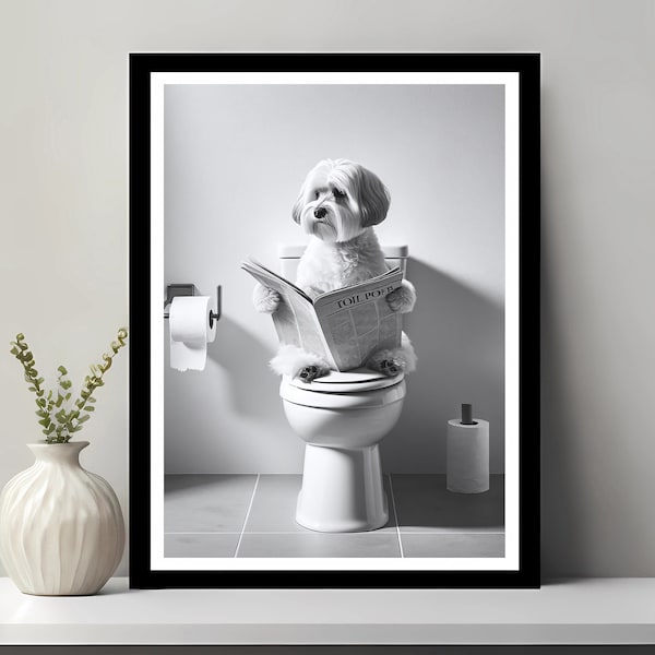 Havaneser Hund Wandkunst, Lustiges Badezimmer Dekor, Havaneser in Toilette, Tier in Toilette, Petshop Kunst, Hund Kunst, Havaneser Geschenk, digitaler Download