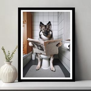 Norwegian Elkhound Wall Art, Funny Bathroom Decor, Dog in Toilet, Animal in toilet, Petshop Art, Norwegian Elkhound Gift,  Digital Download