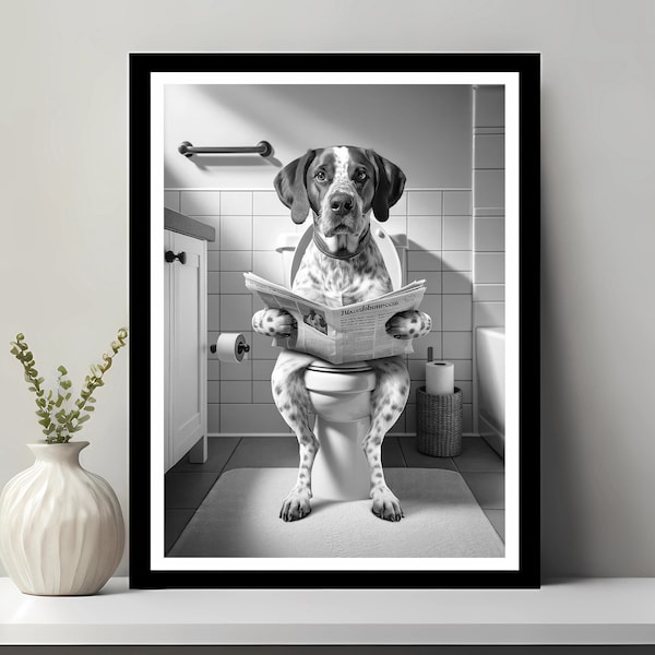 Braque du Bourbonnais Art, Funny Bathroom Decor, Dog in Toilet, Animal in toilet, Petshop Art, Dog Art, Dog Gift, Printable Digital Download